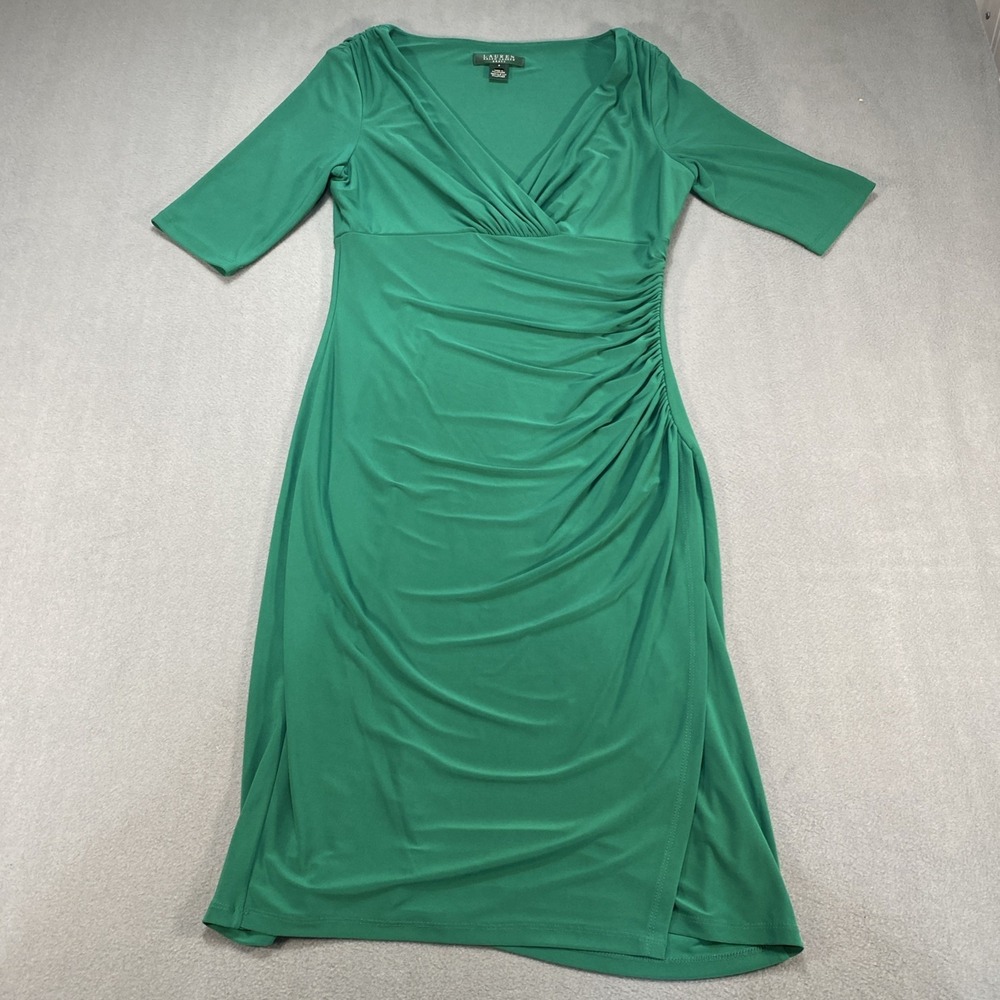 Lauren‎ Ralph Lauren Womens Sheath Dress 6 Knee Length Green Faux Wrap Lagenlook